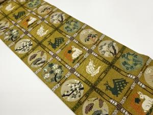 うさぎ・魚・花葉・格天井模様織出し袋帯